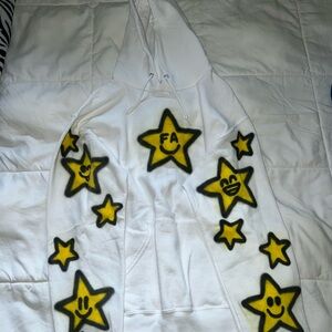 White Hoodie with Yellow Star Graphics